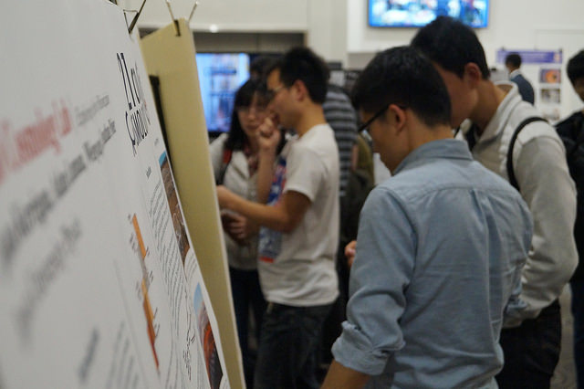 Students attending poster session