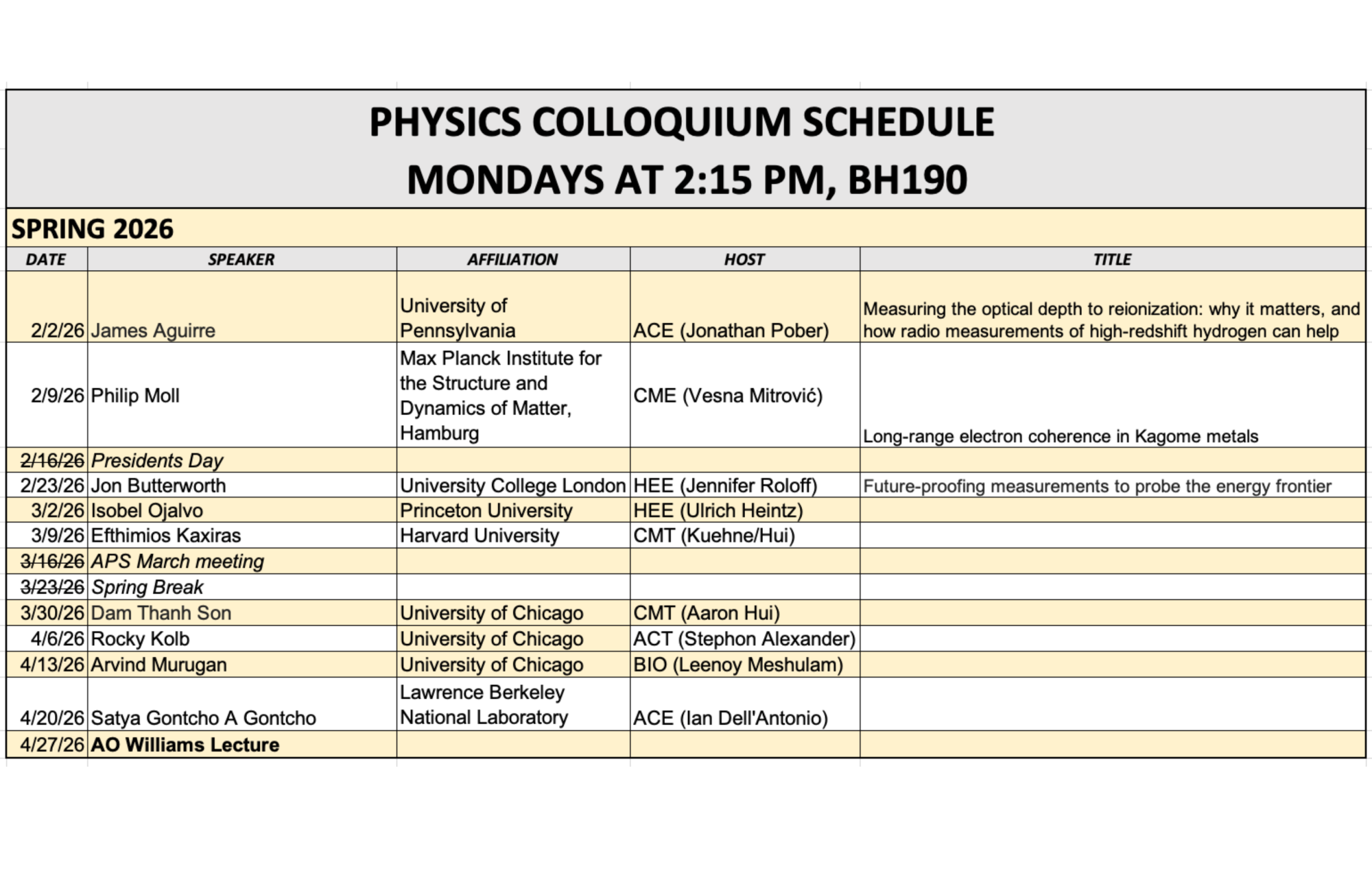 Decoration Colloquium schedle